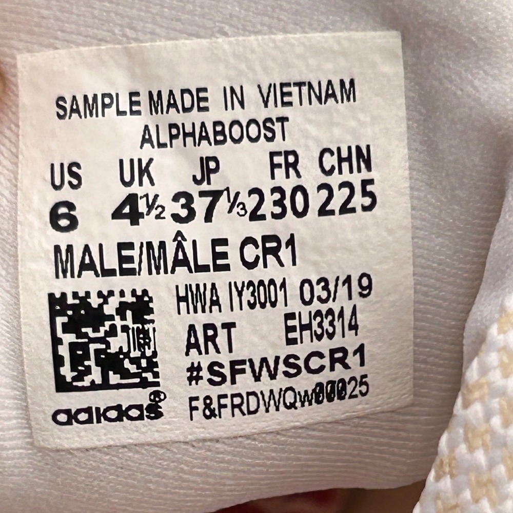Adidas Alphaboost Running Shoes Mens 6 Cream White EH3314 Sample Sneakers - Picture 11 of 11